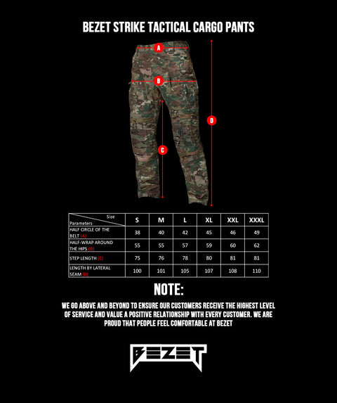 Taktyczne spodnie kargo BEZET Strike w kolorze kamuflażu