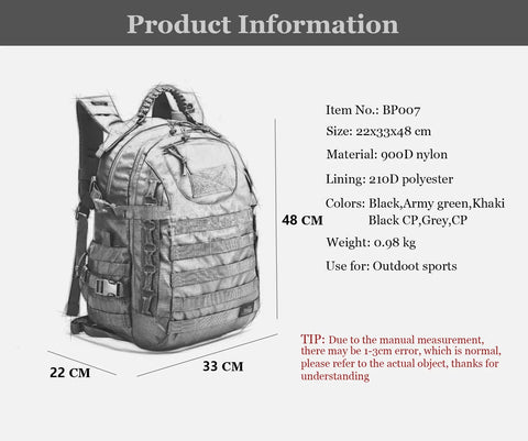 Military Tactical Backpack Outdoor Waterproof BEZET