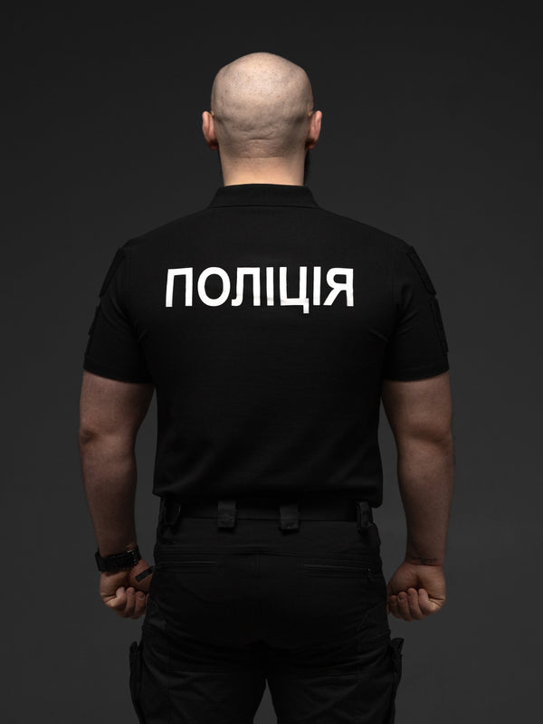 Футболка поло тактична BEZET Поліція рефлектив чорний