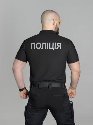 Футболка поло тактична BEZET Поліція рефлектив чорний