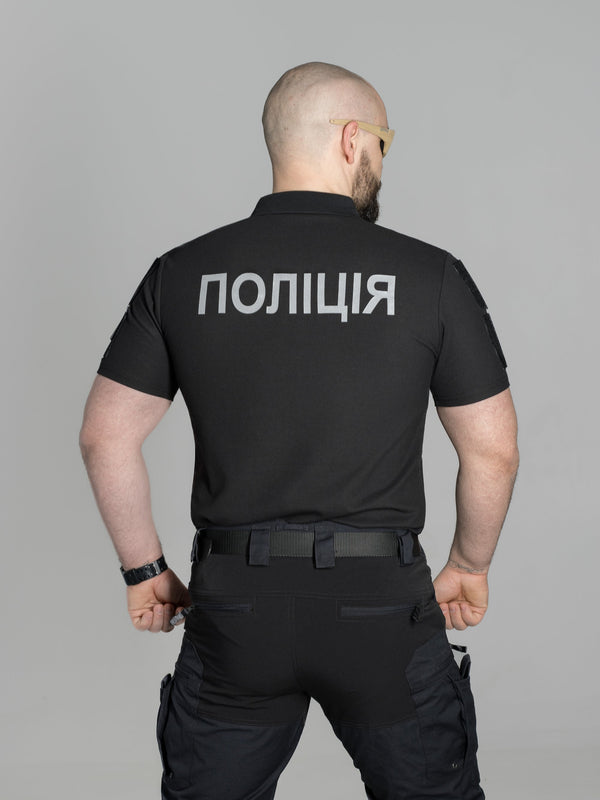 Футболка поло тактична BEZET Поліція рефлектив чорний