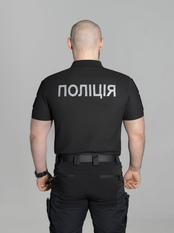 Футболка поло тактична BEZET Поліція рефлектив чорний