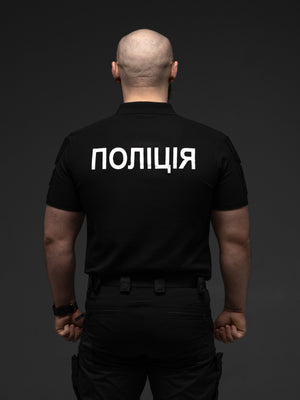Футболка поло тактична BEZET Поліція рефлектив чорний