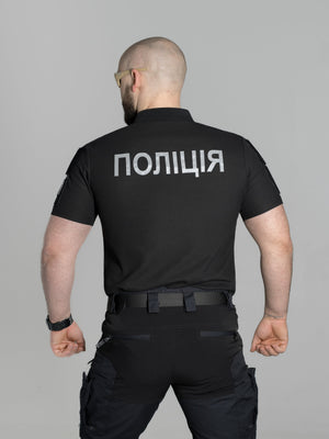 Футболка поло тактична BEZET Поліція рефлектив чорний