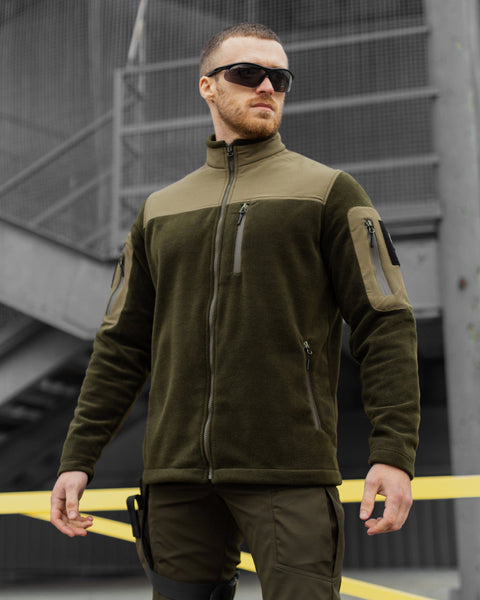 Tactical set (khaki fleece jacket, Chaplain khaki tactical cargo pants)