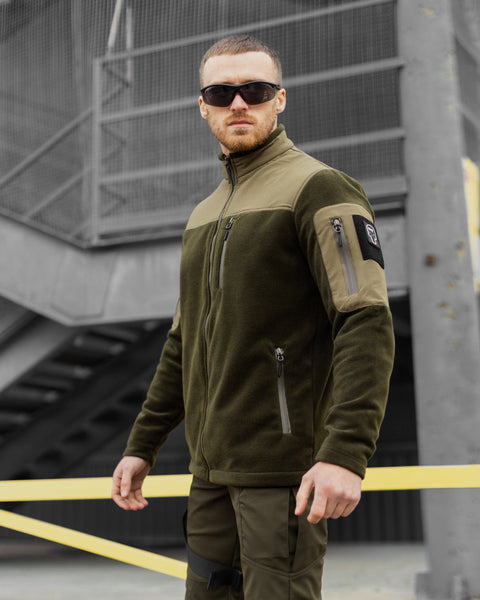 Tactical set (khaki fleece jacket, Chaplain khaki tactical cargo pants)