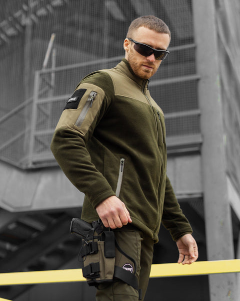 Tactical set (khaki fleece jacket, Chaplain khaki tactical cargo pants)