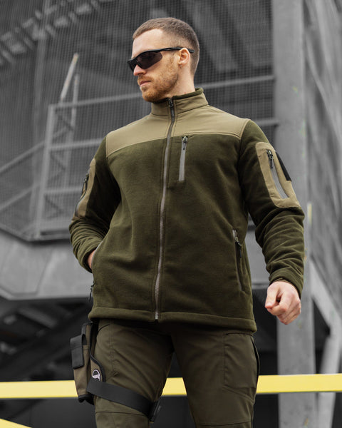 Tactical set (khaki fleece jacket, Chaplain khaki tactical cargo pants)