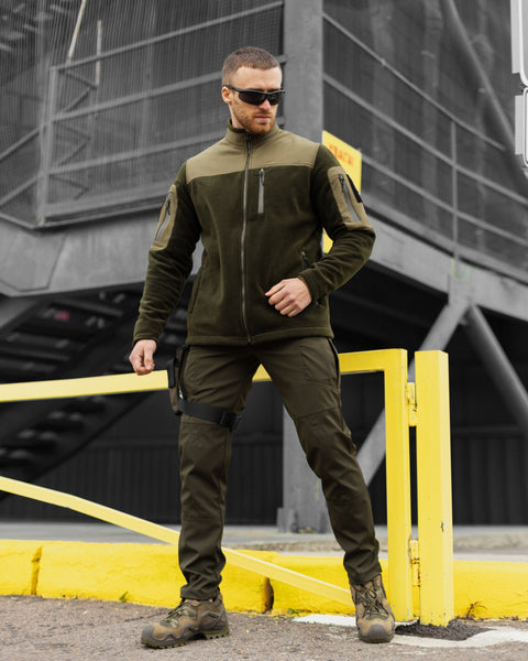 Tactical set (khaki fleece jacket, Chaplain khaki tactical cargo pants)